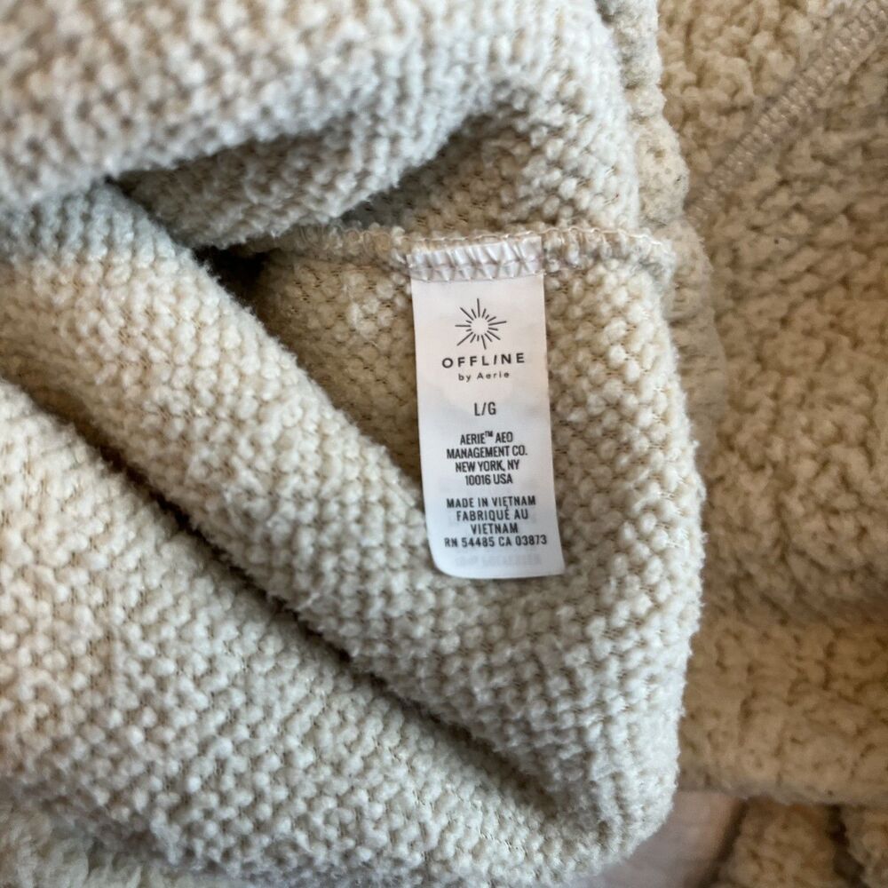 aerie Offline Sherpa Pull Over 1/4 Zip Cream Cropped Sweatshirt Large Lounge - Picture 7 of 9